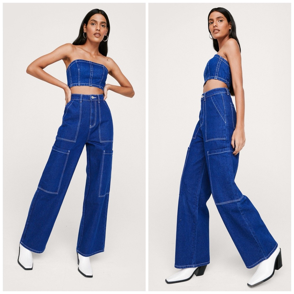 Contrast Stitch Wide Leg Jeans